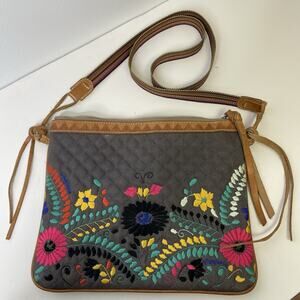 Silverlake Playa Top Zip Leather Trim Crossbody by Consuela